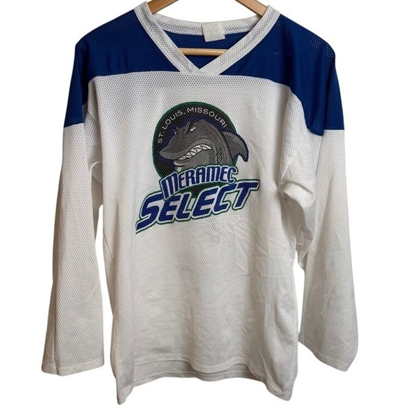 Athletic Knit Other - Mens Meramec Select Shark Hockey Jersey S White Blue Sportswear St. Louis Sporty